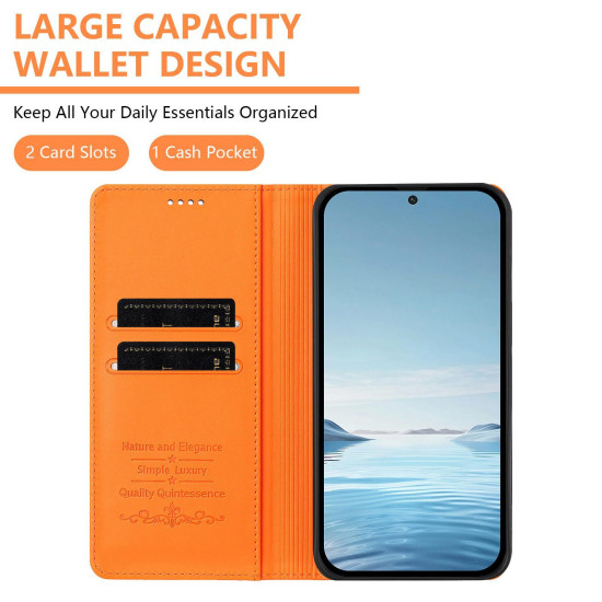 For Samsung Galaxy S23+ 5G Strong Magnetic Dual Butterfly RFID Vegan Leather Phone Case(Orange)