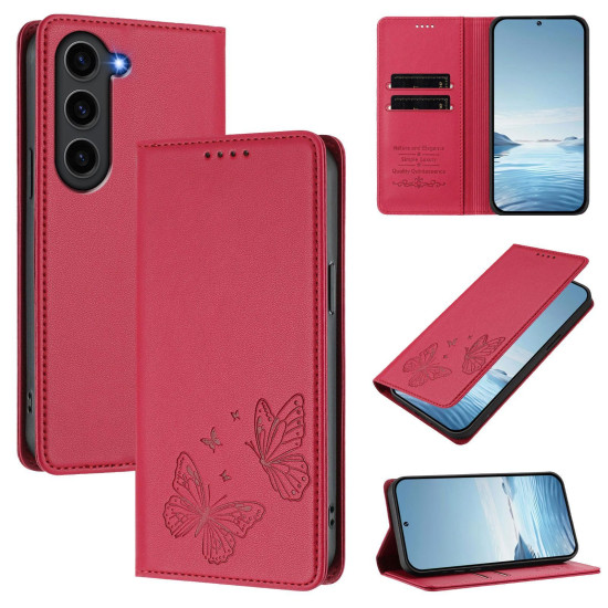 For Samsung Galaxy S23+ 5G Strong Magnetic Dual Butterfly RFID Vegan Leather Phone Case(Red)