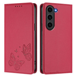 For Samsung Galaxy S23+ 5G Strong Magnetic Dual Butterfly RFID Vegan Leather Phone Case(Red)