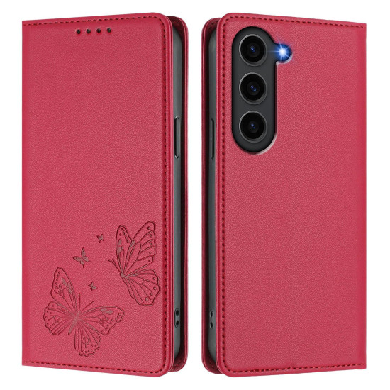 For Samsung Galaxy S23+ 5G Strong Magnetic Dual Butterfly RFID Vegan Leather Phone Case(Red)