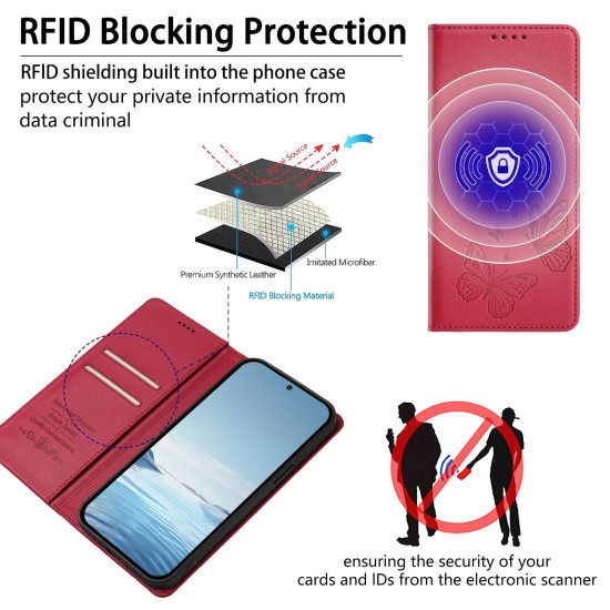 For Samsung Galaxy S23+ 5G Strong Magnetic Dual Butterfly RFID Vegan Leather Phone Case(Red)