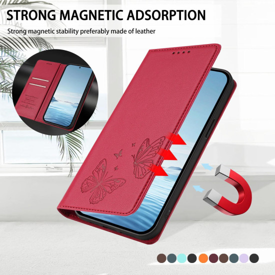 For Samsung Galaxy S23+ 5G Strong Magnetic Dual Butterfly RFID Vegan Leather Phone Case(Red)