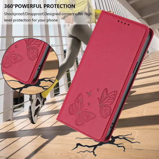 For Samsung Galaxy S23+ 5G Strong Magnetic Dual Butterfly RFID Vegan Leather Phone Case(Red)