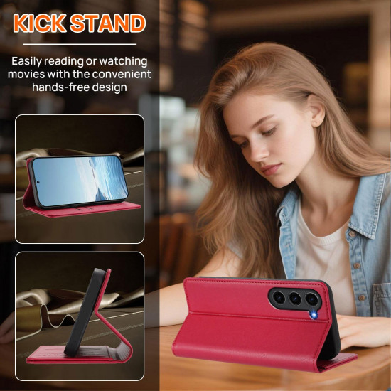 For Samsung Galaxy S23+ 5G Strong Magnetic Dual Butterfly RFID Vegan Leather Phone Case(Red)