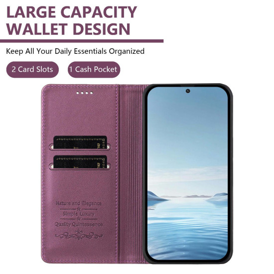 For Samsung Galaxy S23+ 5G Strong Magnetic Dual Butterfly RFID Vegan Leather Phone Case(Violet Purple)