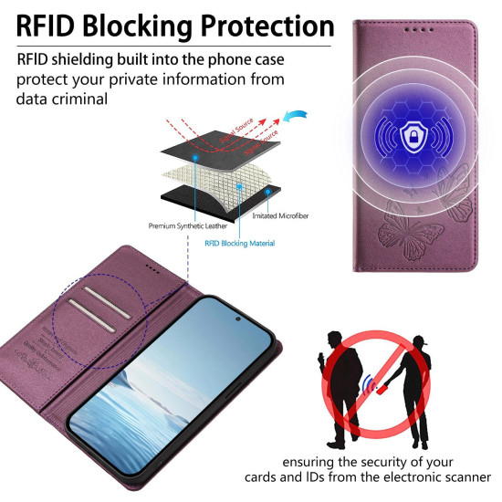 For Samsung Galaxy S23+ 5G Strong Magnetic Dual Butterfly RFID Vegan Leather Phone Case(Violet Purple)