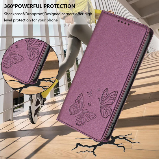For Samsung Galaxy S23+ 5G Strong Magnetic Dual Butterfly RFID Vegan Leather Phone Case(Violet Purple)