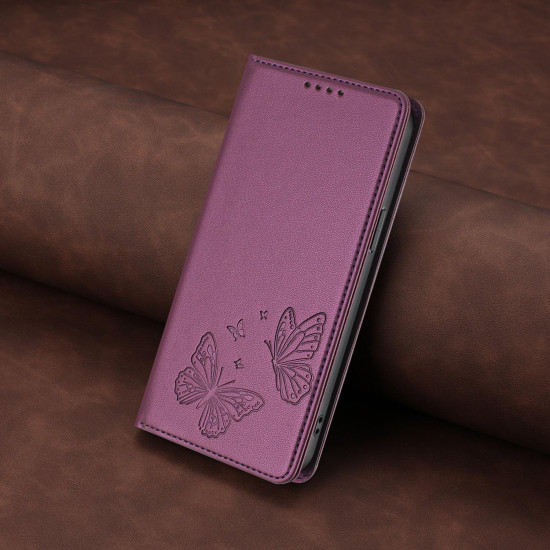 For Samsung Galaxy S23+ 5G Strong Magnetic Dual Butterfly RFID Vegan Leather Phone Case(Violet Purple)