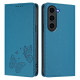 For Samsung Galaxy S23+ 5G Strong Magnetic Dual Butterfly RFID Vegan Leather Phone Case(Lake Blue)