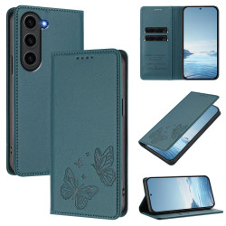 For Samsung Galaxy S23+ 5G Strong Magnetic Dual Butterfly RFID Vegan Leather Phone Case(Peacock Green)