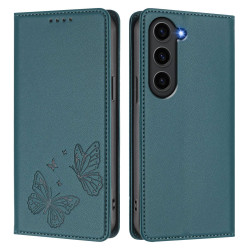 For Samsung Galaxy S23+ 5G Strong Magnetic Dual Butterfly RFID Vegan Leather Phone Case(Peacock Green)