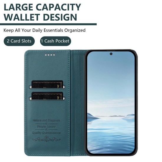 For Samsung Galaxy S23+ 5G Strong Magnetic Dual Butterfly RFID Vegan Leather Phone Case(Peacock Green)