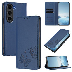 For Samsung Galaxy S23+ 5G Strong Magnetic Dual Butterfly RFID Vegan Leather Phone Case(Dark Blue)