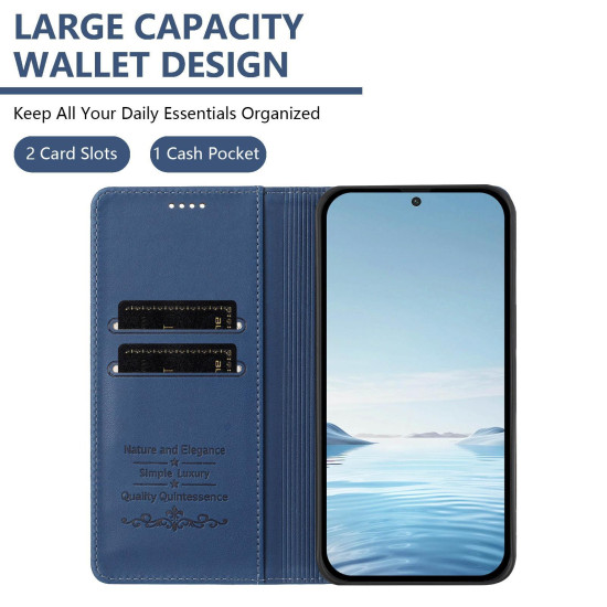 For Samsung Galaxy S23+ 5G Strong Magnetic Dual Butterfly RFID Vegan Leather Phone Case(Dark Blue)