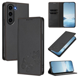 For Samsung Galaxy S23+ 5G Strong Magnetic Dual Butterfly RFID Vegan Leather Phone Case(Black)