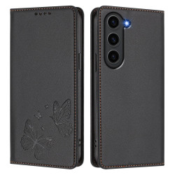 For Samsung Galaxy S23+ 5G Strong Magnetic Dual Butterfly RFID Vegan Leather Phone Case(Black)