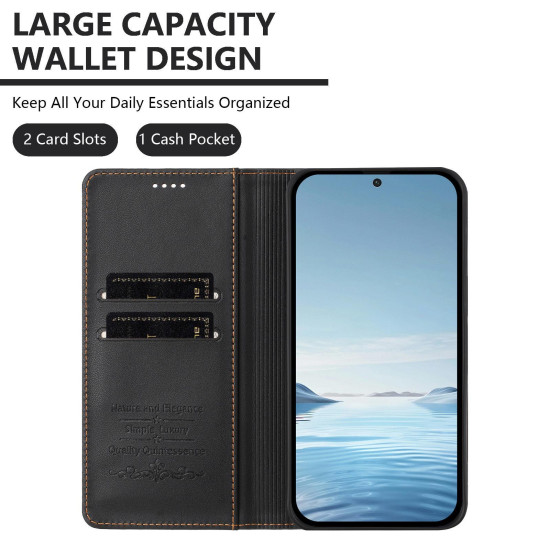 For Samsung Galaxy S23+ 5G Strong Magnetic Dual Butterfly RFID Vegan Leather Phone Case(Black)