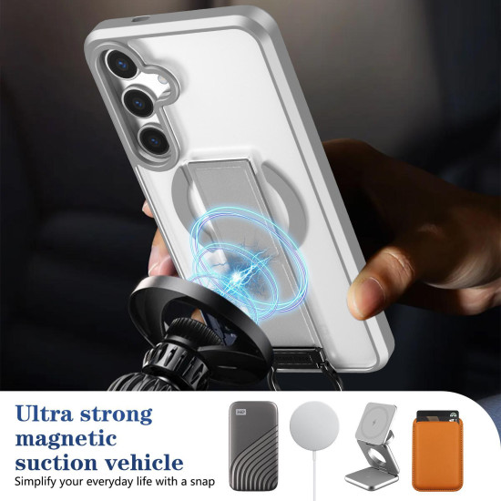For Samsung Galaxy S24+ 5G Skin-Friendly D-Ring Holder Magnetic Shockproof Phone Case(Gray)