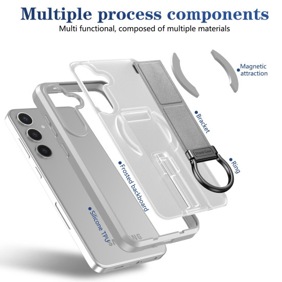 For Samsung Galaxy S24+ 5G Skin-Friendly D-Ring Holder Magnetic Shockproof Phone Case(Gray)