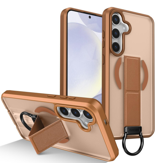 For Samsung Galaxy S24+ 5G Skin-Friendly D-Ring Holder Magnetic Shockproof Phone Case(Khaki)