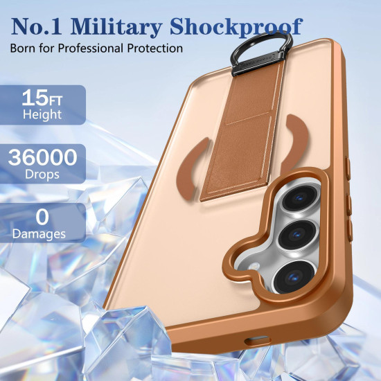 For Samsung Galaxy S24+ 5G Skin-Friendly D-Ring Holder Magnetic Shockproof Phone Case(Khaki)