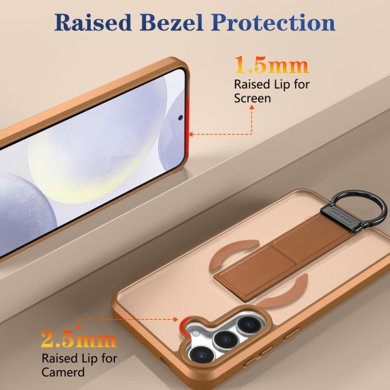 For Samsung Galaxy S24+ 5G Skin-Friendly D-Ring Holder Magnetic Shockproof Phone Case(Khaki)