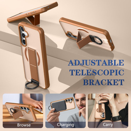 For Samsung Galaxy S24+ 5G Skin-Friendly D-Ring Holder Magnetic Shockproof Phone Case(Khaki)