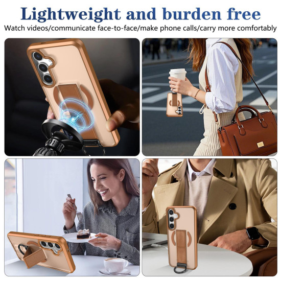 For Samsung Galaxy S24+ 5G Skin-Friendly D-Ring Holder Magnetic Shockproof Phone Case(Khaki)