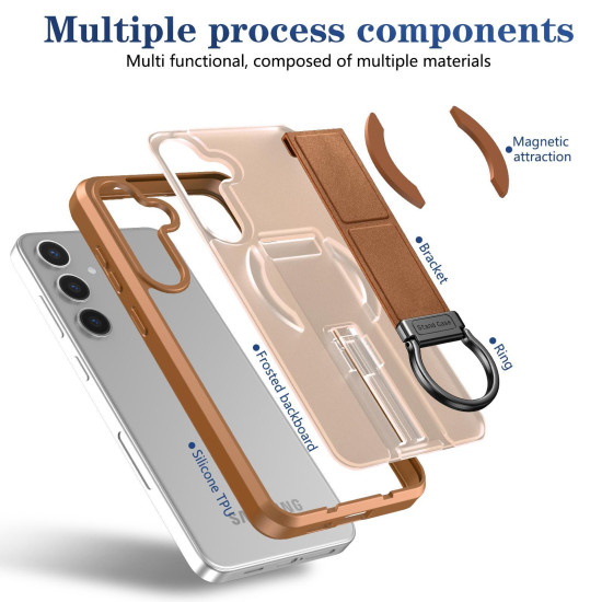 For Samsung Galaxy S24+ 5G Skin-Friendly D-Ring Holder Magnetic Shockproof Phone Case(Khaki)