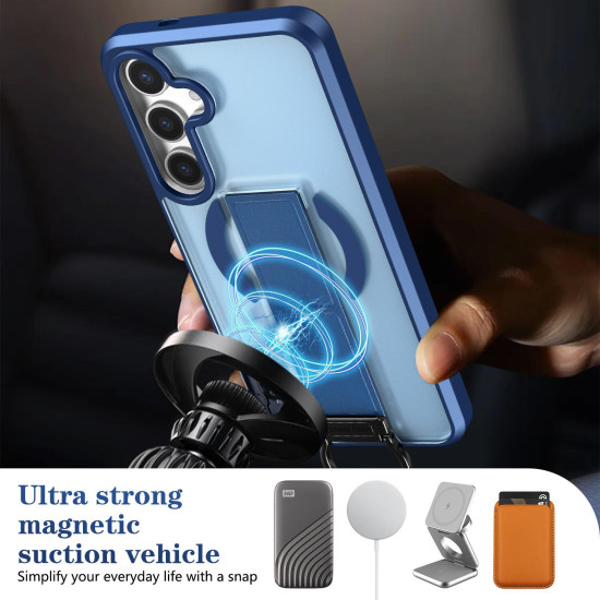 For Samsung Galaxy S24+ 5G Skin-Friendly D-Ring Holder Magnetic Shockproof Phone Case(Blue)