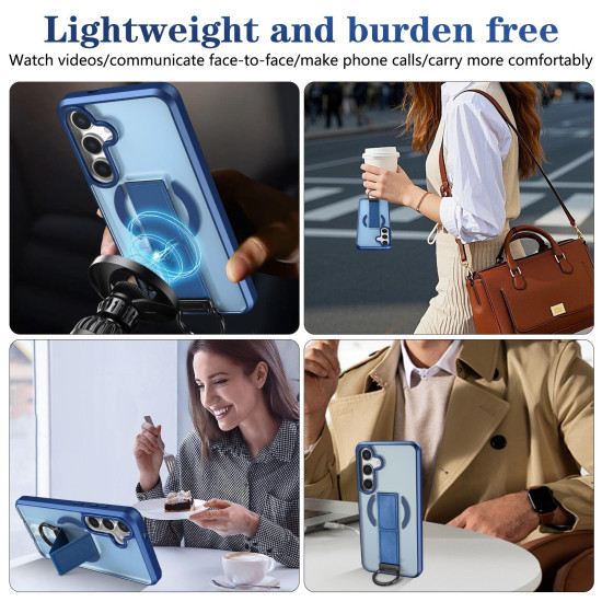 For Samsung Galaxy S24+ 5G Skin-Friendly D-Ring Holder Magnetic Shockproof Phone Case(Blue)