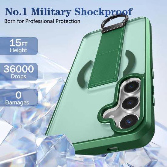 For Samsung Galaxy S24+ 5G Skin-Friendly D-Ring Holder Magnetic Shockproof Phone Case(Green)