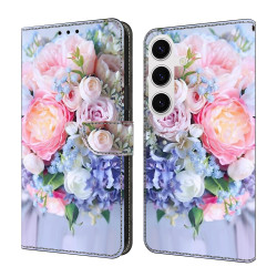 For Samsung Galaxy S24+ 5G Crystal-Like Painted Vegan Leather Phone Case(Colorful Flowers)