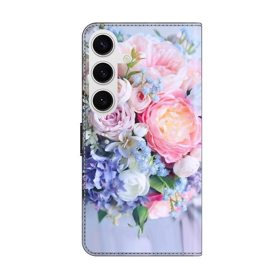 For Samsung Galaxy S24+ 5G Crystal-Like Painted Vegan Leather Phone Case(Colorful Flowers)