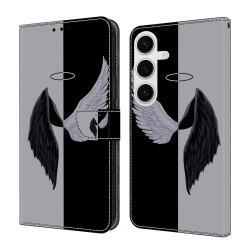 For Samsung Galaxy S24+ 5G Crystal-Like Painted Vegan Leather Phone Case(Black White Wings)
