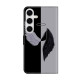 For Samsung Galaxy S24+ 5G Crystal-Like Painted Vegan Leather Phone Case(Black White Wings)