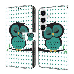 For Samsung Galaxy S24+ 5G Crystal-Like Painted Vegan Leather Phone Case(Sleeping Owl)