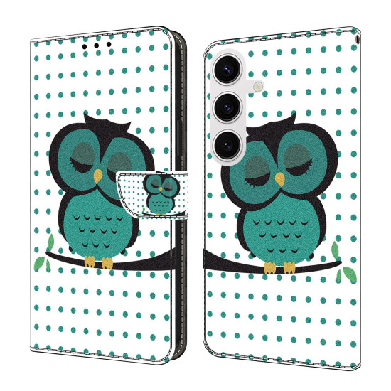 For Samsung Galaxy S24+ 5G Crystal-Like Painted Vegan Leather Phone Case(Sleeping Owl)