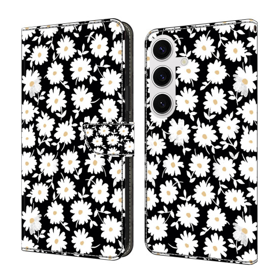 For Samsung Galaxy S24+ 5G Crystal-Like Painted Vegan Leather Phone Case(Small Floral Print)