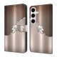 For Samsung Galaxy S24+ 5G Crystal-Like Painted Vegan Leather Phone Case(Silver Flowers)