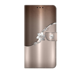 For Samsung Galaxy S24+ 5G Crystal-Like Painted Vegan Leather Phone Case(Silver Flowers)