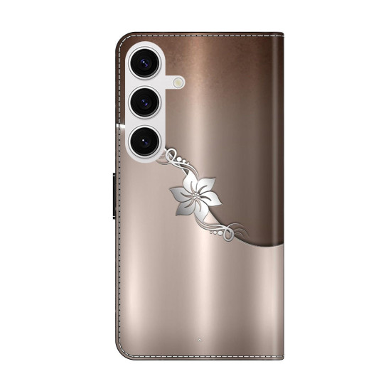 For Samsung Galaxy S24+ 5G Crystal-Like Painted Vegan Leather Phone Case(Silver Flowers)