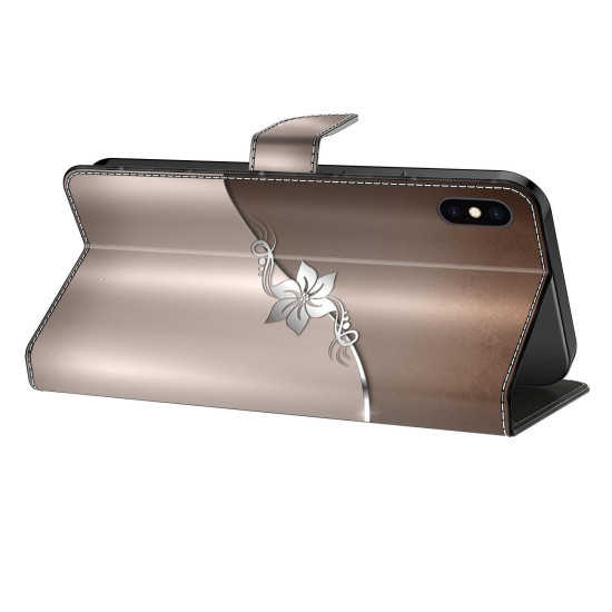 For Samsung Galaxy S24+ 5G Crystal-Like Painted Vegan Leather Phone Case(Silver Flowers)
