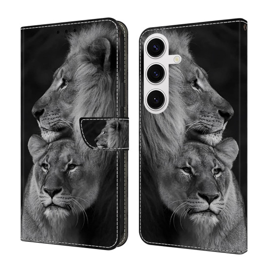 For Samsung Galaxy S24+ 5G Crystal-Like Painted Vegan Leather Phone Case(Lions)