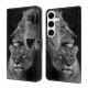 For Samsung Galaxy S24+ 5G Crystal-Like Painted Vegan Leather Phone Case(Lions)