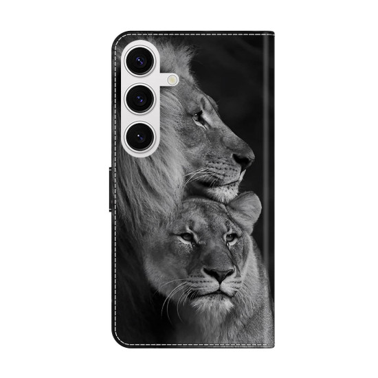 For Samsung Galaxy S24+ 5G Crystal-Like Painted Vegan Leather Phone Case(Lions)