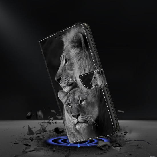 For Samsung Galaxy S24+ 5G Crystal-Like Painted Vegan Leather Phone Case(Lions)