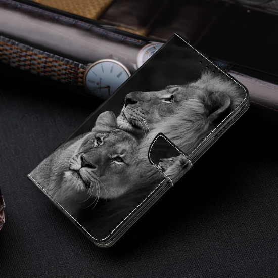 For Samsung Galaxy S24+ 5G Crystal-Like Painted Vegan Leather Phone Case(Lions)