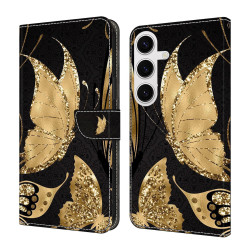 For Samsung Galaxy S24+ 5G Crystal-Like Painted Vegan Leather Phone Case(Golden Butterfly)