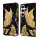 For Samsung Galaxy S24+ 5G Crystal-Like Painted Vegan Leather Phone Case(Golden Butterfly)